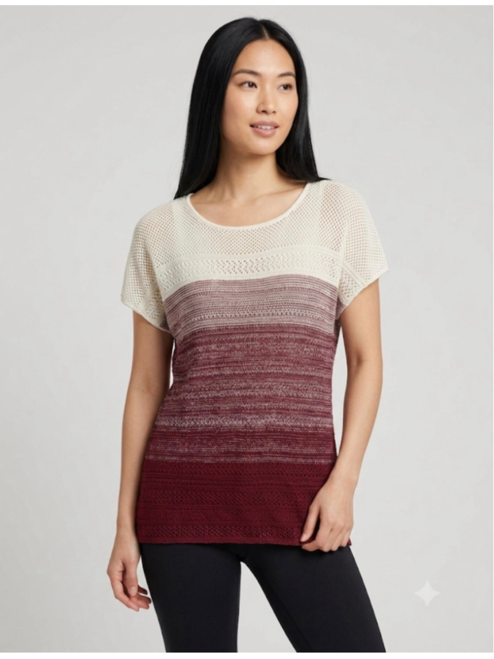 Christopher & Banks Short Sleeve Tee L Red Beige Ombre